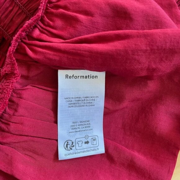 NEW Reformation Aggie Short Sleeve Top Rubies Dark Red Smocked Top | size XS - Picture 10 of 11